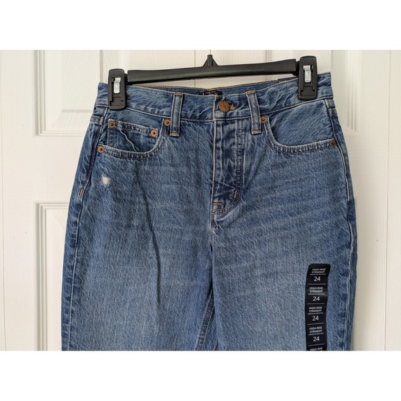 J. Crew‎ Premium Edition Straight Jean Button Fly Womens 24 Blue Fleur NWT BT081 - Picture 2 of 8